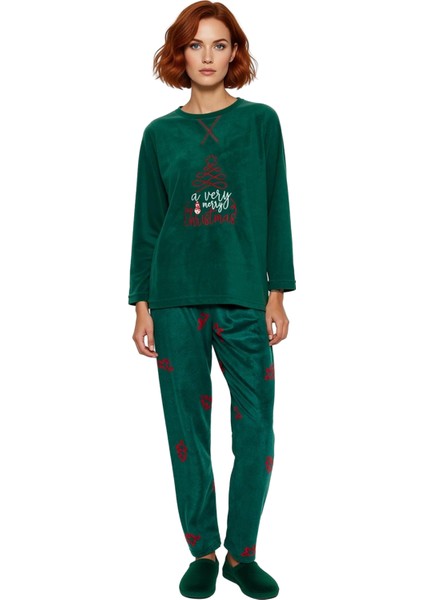 Kadin Yesil Yılbaşı Temali Polar Pijama Takımı Fonksiyonel Dayanıklı Kaliteli Konforlu Şık fırsatları