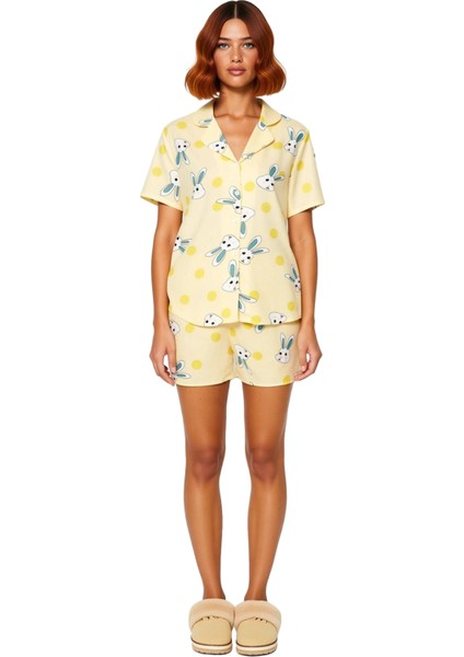 Kadın Puantiyeli Tavşan Desenli Viskon Pijama Takımı Fonksiyonel Dayanıklı Kaliteli Modern modelleri