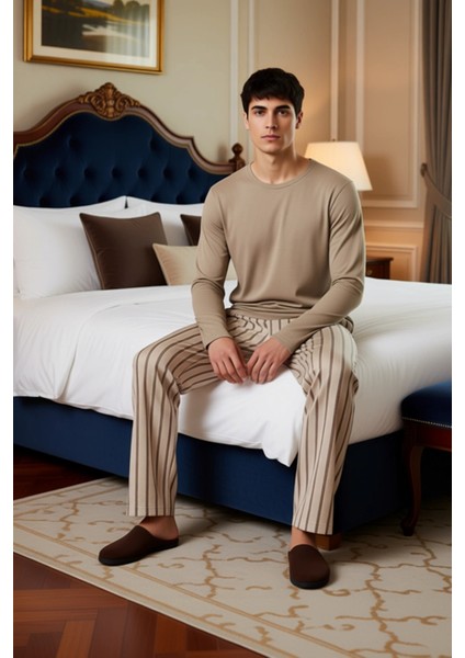 Erkek Waffle Dokulu Çizgili Pijama Takımı Fonksiyonel Dayanıklı Kaliteli Konforlu Estetik Şık