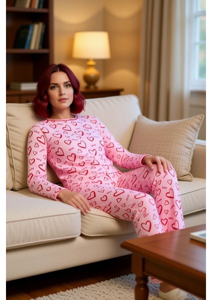 Kadın Kalpli Biyeli Pijama Takımı Fonksiyonel Dayanıklı Kaliteli Konforlu Estetik Premium Şık