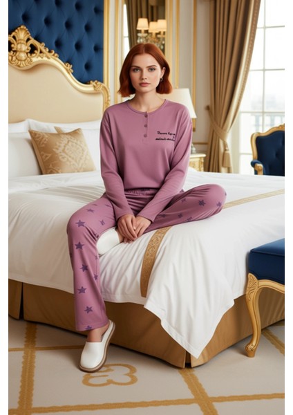 Kadın Gül Kurusu Yıldız Baskılı Oversize Pijama Takımı Fonksiyonel Dayanıklı Kaliteli Spor modelleri