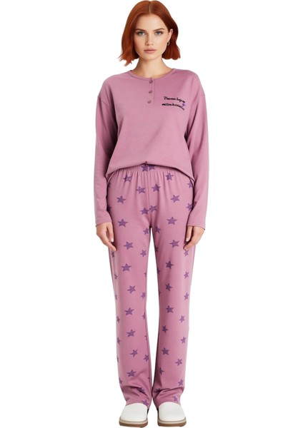 Kadın Gül Kurusu Yıldız Baskılı Oversize Pijama Takımı Fonksiyonel Dayanıklı Kaliteli Spor fırsatları