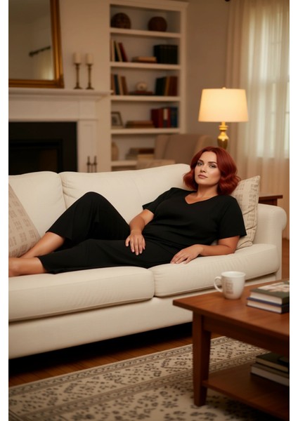 Kadın V Yaka Fitilli Örme Pijama Takımı Fonksiyonel Dayanıklı Kaliteli Konforlu Estetik Şık