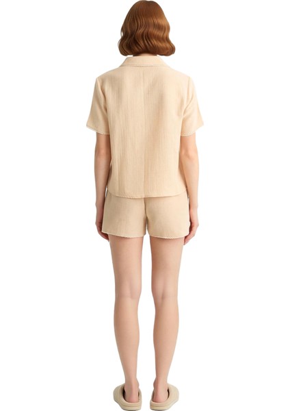 Kadın Müslin Pijama Takımı Güneş Nakışlı Gömlek ve Şort Fonksiyonel Dayanıklı Kaliteli Şık fırsatları