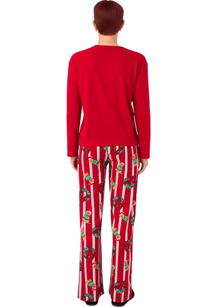 Kadin Kirmizi Kopek Baskılı Uzun Kollu Pijama Takımı Fonksiyonel Dayanıklı Kaliteli Modern indirimleri
