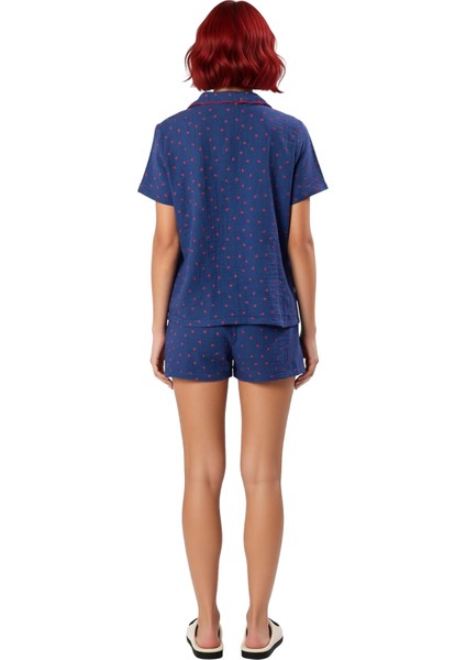 Kadın Kalpli Müslin Pijama Takımı Gömlek Şort Fonksiyonel Dayanıklı Kaliteli Konforlu Spor fırsatları