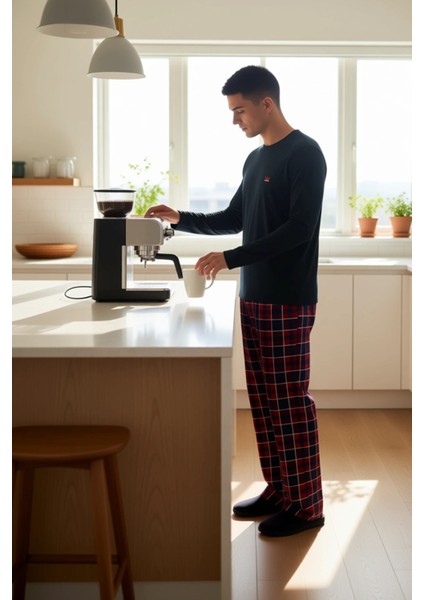 Erkek Antrasit Bisiklet Yaka Ekose Desenli Pijama Takımı Fonksiyonel Dayanıklı Kaliteli Şık fiyatları