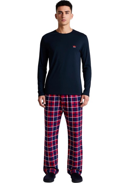 Erkek Antrasit Bisiklet Yaka Ekose Desenli Pijama Takımı Fonksiyonel Dayanıklı Kaliteli Şık fırsatları