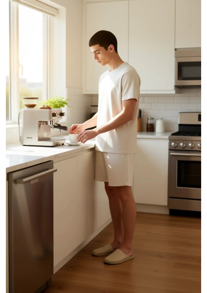 Erkek Slogan Baskılı Bisiklet Yaka Kısa Kollu Pamuklu Pijama Takımı Fonksiyonel Dayanıklı Şık fiyatları