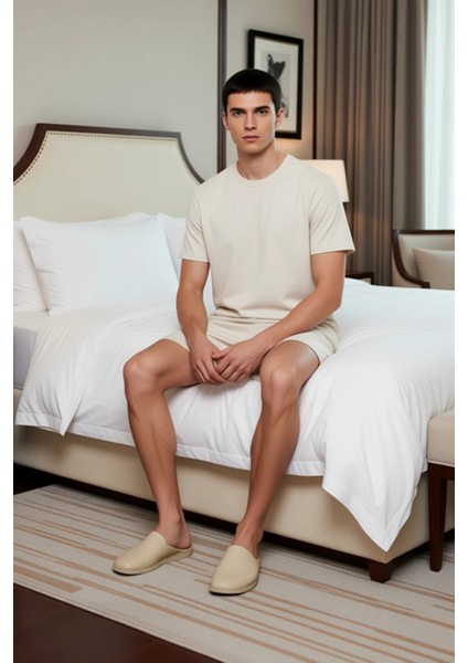 Erkek Slogan Baskılı Bisiklet Yaka Kısa Kollu Pamuklu Pijama Takımı Fonksiyonel Dayanıklı Şık modelleri