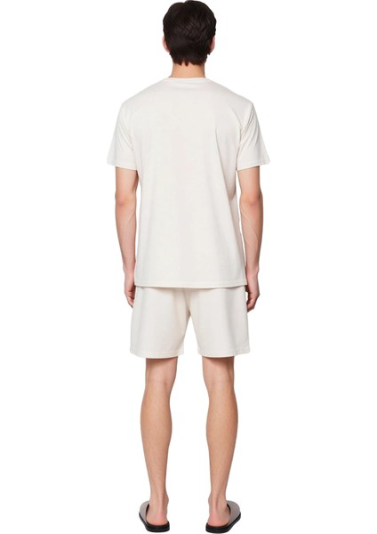 Erkek Slogan Baskılı Bisiklet Yaka Kısa Kollu Pamuklu Pijama Takımı Fonksiyonel Dayanıklı Şık indirimleri