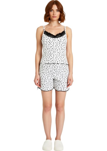 Kadın Yıldız Desenli Dantel Detaylı Ince Askılı Pijama Takımı Fonksiyonel Dayanıklı Modern fırsatları