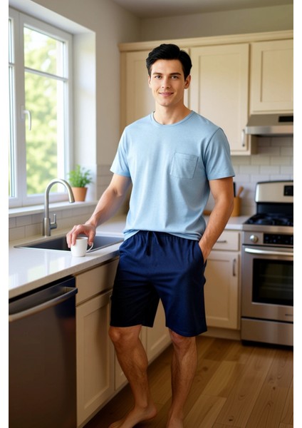 Erkek Bisiklet Yaka Kısa Kollu Pijama Takımı Fonksiyonel Dayanıklı Kaliteli Konforlu Rahat fiyatları