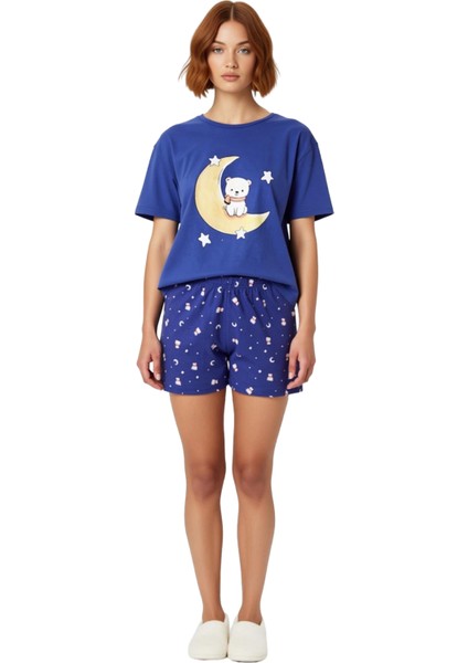 Kadın Ayıcık Baskılı Bisiklet Yaka Şortlu Pijama Takımı Fonksiyonel Dayanıklı Kaliteli Şık fiyatları