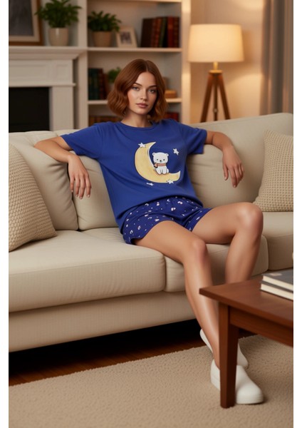 Kadın Ayıcık Baskılı Bisiklet Yaka Şortlu Pijama Takımı Fonksiyonel Dayanıklı Kaliteli Şık fırsatları