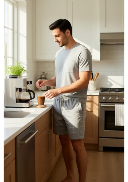 Erkek Grimelanj Ekose Örme Pijama Takımı Bisiklet Yaka Kısa Kollu Fonksiyonel Dayanıklı Şık fiyatları