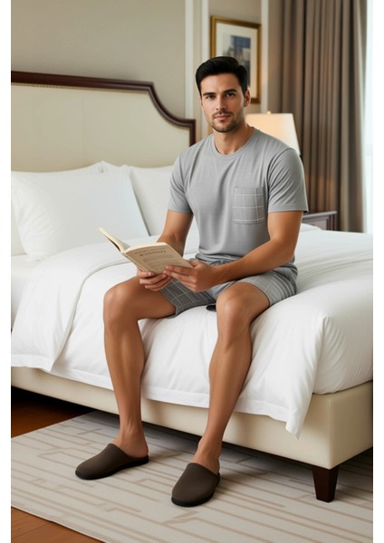 Erkek Grimelanj Ekose Örme Pijama Takımı Bisiklet Yaka Kısa Kollu Fonksiyonel Dayanıklı Şık modelleri