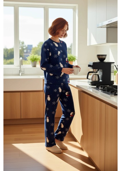Kadın Penguen Desenli Polar Pijama Takımı Kışlık Ev Giyimi Fonksiyonel Dayanıklı Kaliteli Şık fiyatları
