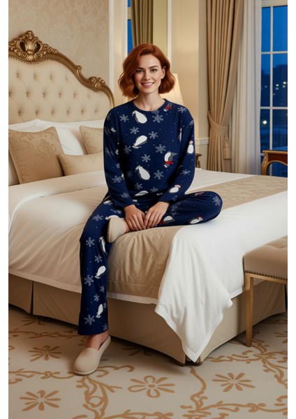 Kadın Penguen Desenli Polar Pijama Takımı Kışlık Ev Giyimi Fonksiyonel Dayanıklı Kaliteli Şık modelleri