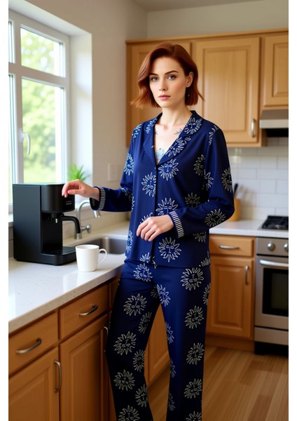 Kadın Galaksi Baskılı Gömlek ve Pantolon Pijama Takımı Fonksiyonel Dayanıklı Kaliteli Spor fiyatları