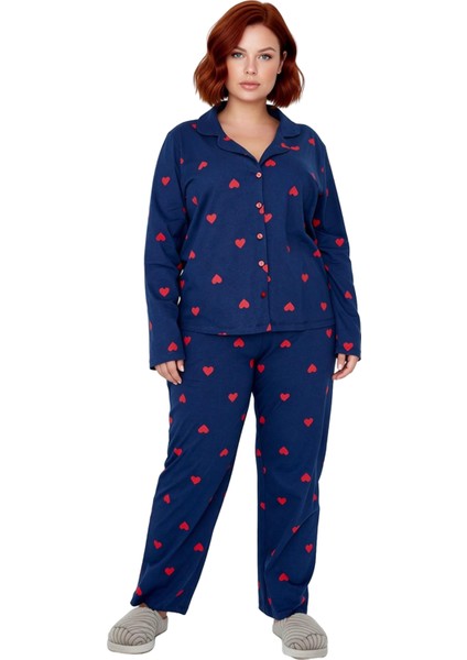 Kadin Kirmizi Kalp Desenli Gömlek Yaka Pijama Takımı Fonksiyonel Dayanıklı Kaliteli Modern fırsatları