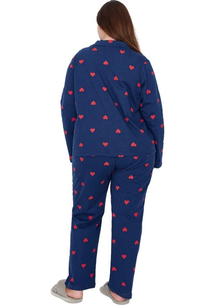 Kadin Kirmizi Kalp Desenli Gömlek Yaka Pijama Takımı Fonksiyonel Dayanıklı Kaliteli Modern indirimleri