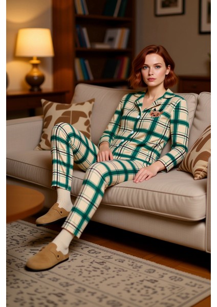 Kadin Kirmizi Ekose Polar Pijama Takımı Geyik Nakisli Fonksiyonel Dayanıklı Kaliteli Rahat indirimleri