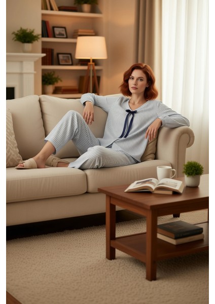 Çizgili Dokuma Pijama Takımı Kadın Fonksiyonel Dayanıklı Kaliteli Konforlu Estetik Premium
