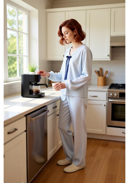 Çizgili Dokuma Pijama Takımı Kadın Fonksiyonel Dayanıklı Kaliteli Konforlu Estetik Premium fiyatları
