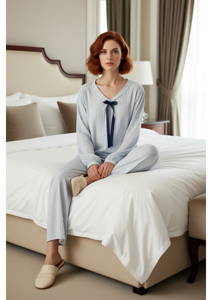 Çizgili Dokuma Pijama Takımı Kadın Fonksiyonel Dayanıklı Kaliteli Konforlu Estetik Premium modelleri