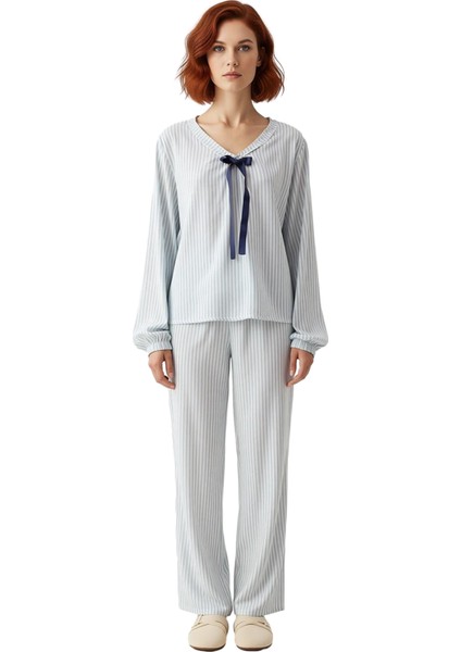 Çizgili Dokuma Pijama Takımı Kadın Fonksiyonel Dayanıklı Kaliteli Konforlu Estetik Premium fırsatları