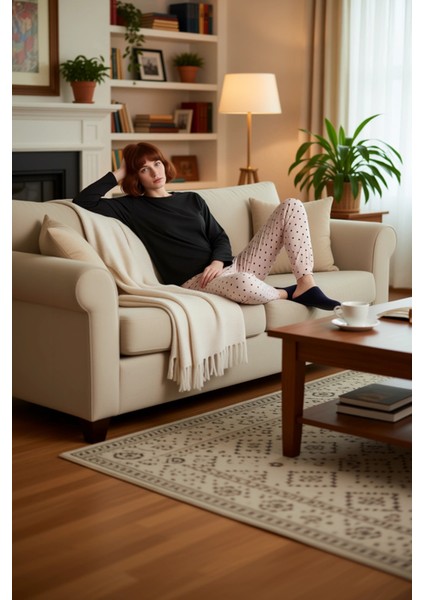 Kadın Kalpli Yumuşak Tuşe Örme Pijama Takımı Fonksiyonel Dayanıklı Kaliteli Konforlu Rahat