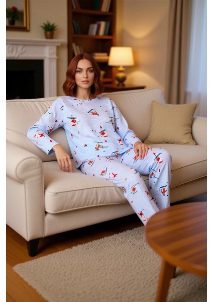 Kadın Kayakçı Desenli Pijama Takımı Fonksiyonel Dayanıklı Kaliteli Konforlu Estetik Modern