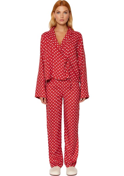 Kadın Kalp Desenli Viskon Pijama Takımı Fonksiyonel Dayanıklı Kaliteli Konforlu Estetik Şık fırsatları