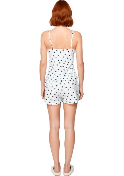 Kadın Kalp Desenli Ince Askılı V Yaka Pijama Takımı Fonksiyonel Dayanıklı Kaliteli Estetik indirimleri