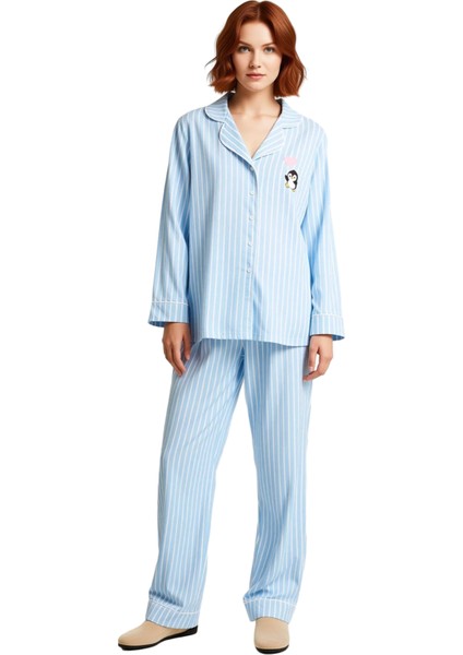 Kadın Açık Çizgili Penguen Detaylı Pijama Takımı Fonksiyonel Dayanıklı Kaliteli Konforlu Şık fırsatları