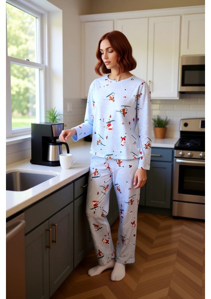 Kadın Kayakçı Desenli Pijama Takımı Fonksiyonel Dayanıklı Kaliteli Konforlu Estetik Modern fiyatları