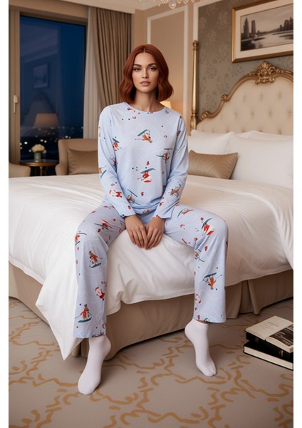 Kadın Kayakçı Desenli Pijama Takımı Fonksiyonel Dayanıklı Kaliteli Konforlu Estetik Modern modelleri