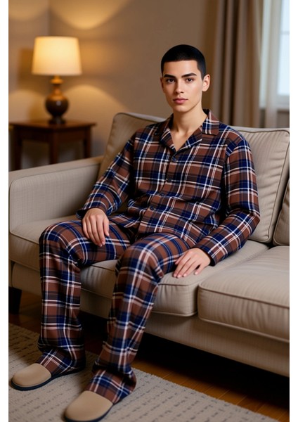 Erkek Ekose Pijama Takımı Gömlek Yaka Uzun Kollu Fonksiyonel Dayanıklı Kaliteli Konforlu Şık modelleri