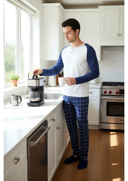 Erkek Bisiklet Yaka Kareli Pijama Takımı Uzun Kollu Fonksiyonel Dayanıklı Kaliteli Estetik fiyatları