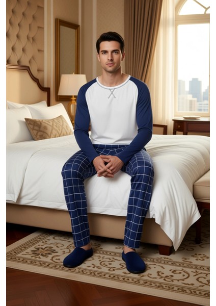 Erkek Bisiklet Yaka Kareli Pijama Takımı Uzun Kollu Fonksiyonel Dayanıklı Kaliteli Estetik modelleri