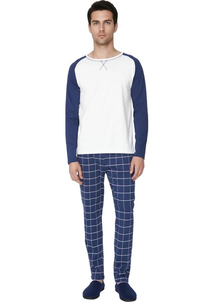 Erkek Bisiklet Yaka Kareli Pijama Takımı Uzun Kollu Fonksiyonel Dayanıklı Kaliteli Estetik fırsatları