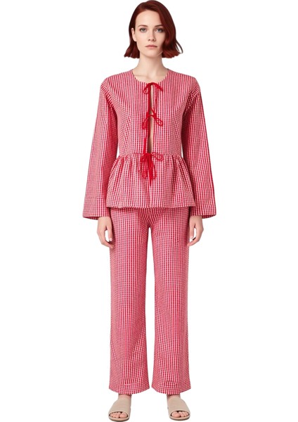 Kadin Kirmizi Kareli Pijama Gömlek Pantolon Takımı Fonksiyonel Dayanıklı Kaliteli Konforlu fiyatları