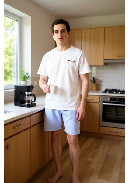 Erkek Çizgili Şortlu Pijama Takımı Köpek Detaylı Fonksiyonel Dayanıklı Kaliteli Konforlu Şık indirimleri