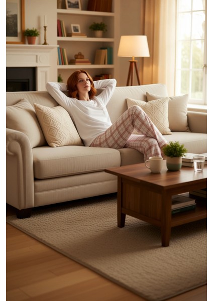 Kadın Ekoseli Pijama Takımı Uzun Kollu Bisiklet Yaka Fonksiyonel Dayanıklı Kaliteli Modern