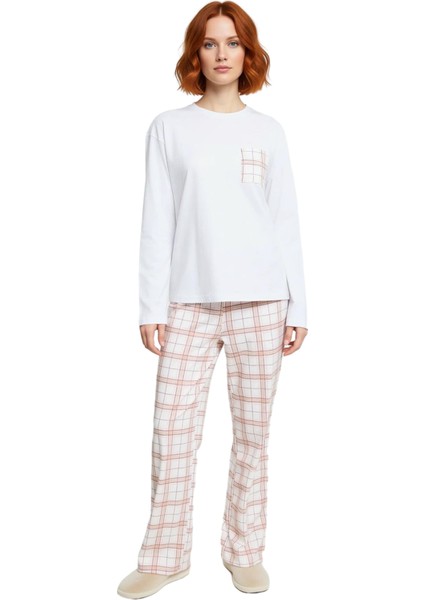 Kadın Ekoseli Pijama Takımı Uzun Kollu Bisiklet Yaka Fonksiyonel Dayanıklı Kaliteli Modern fırsatları