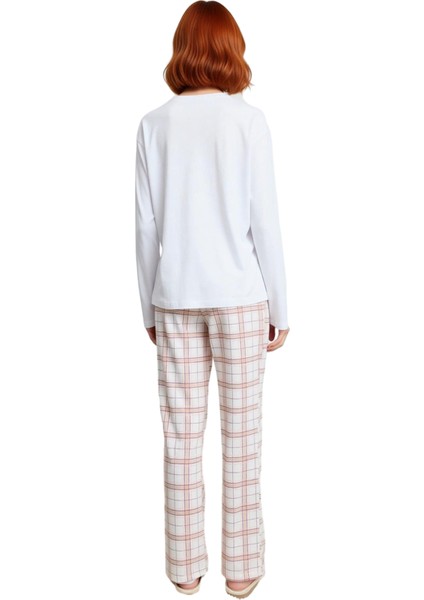 Kadın Ekoseli Pijama Takımı Uzun Kollu Bisiklet Yaka Fonksiyonel Dayanıklı Kaliteli Modern indirimleri