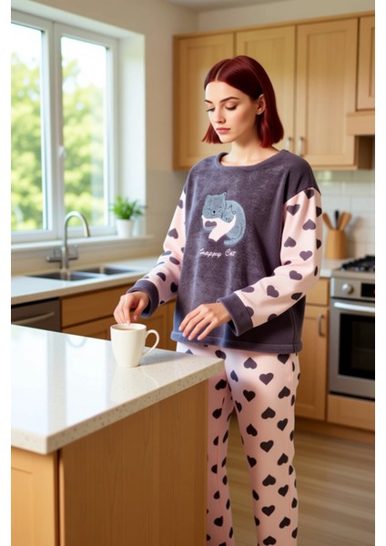 Kadın Kalpli Polar Pijama Takımı Bisiklet Yaka Uzun Kollu Fonksiyonel Dayanıklı Kaliteli Şık fiyatları