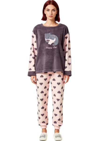 Kadın Kalpli Polar Pijama Takımı Bisiklet Yaka Uzun Kollu Fonksiyonel Dayanıklı Kaliteli Şık fırsatları