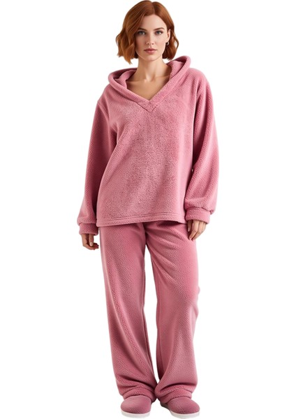 Kadın Peluş Kulaklı Kapüşonlu Pijama Takımı Fonksiyonel Dayanıklı Kaliteli Konforlu Modern fırsatları